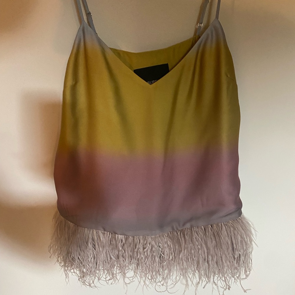 LE SUPERBE Ombré satin feather tank top